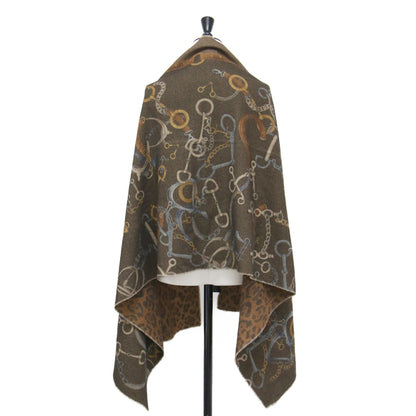 ウール カシミヤ リバーシブル ストール / マフラー 大判 レオパード チェーン プリント 総柄