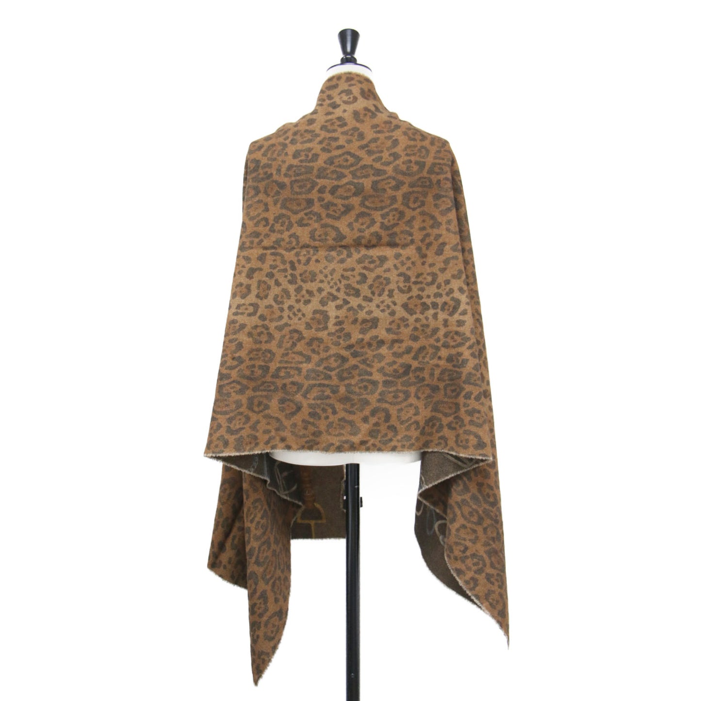 ウール カシミヤ リバーシブル ストール / マフラー 大判 レオパード チェーン プリント 総柄