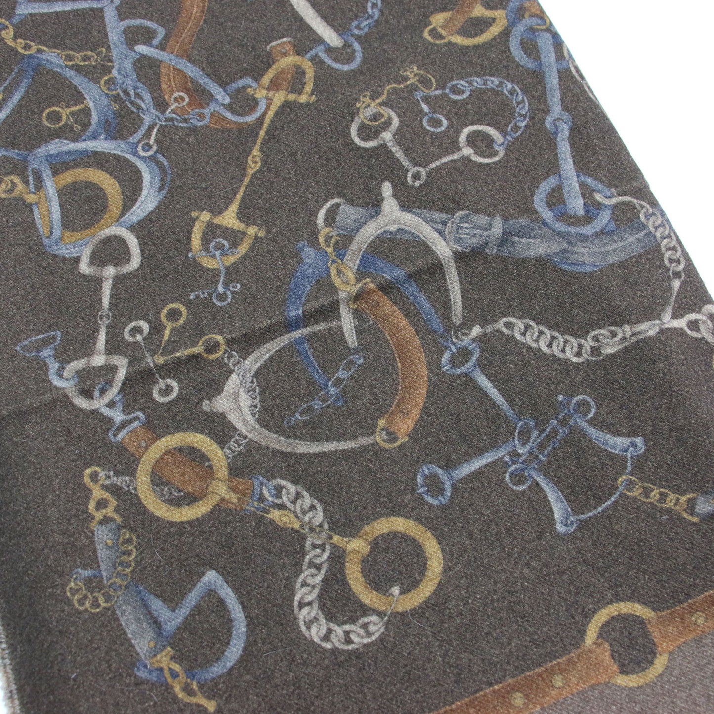 ウール カシミヤ リバーシブル ストール / マフラー 大判 レオパード チェーン プリント 総柄