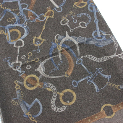 ウール カシミヤ リバーシブル ストール / マフラー 大判 レオパード チェーン プリント 総柄