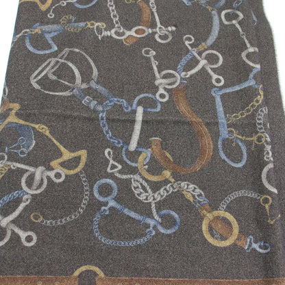 ウール カシミヤ リバーシブル ストール / マフラー 大判 レオパード チェーン プリント 総柄