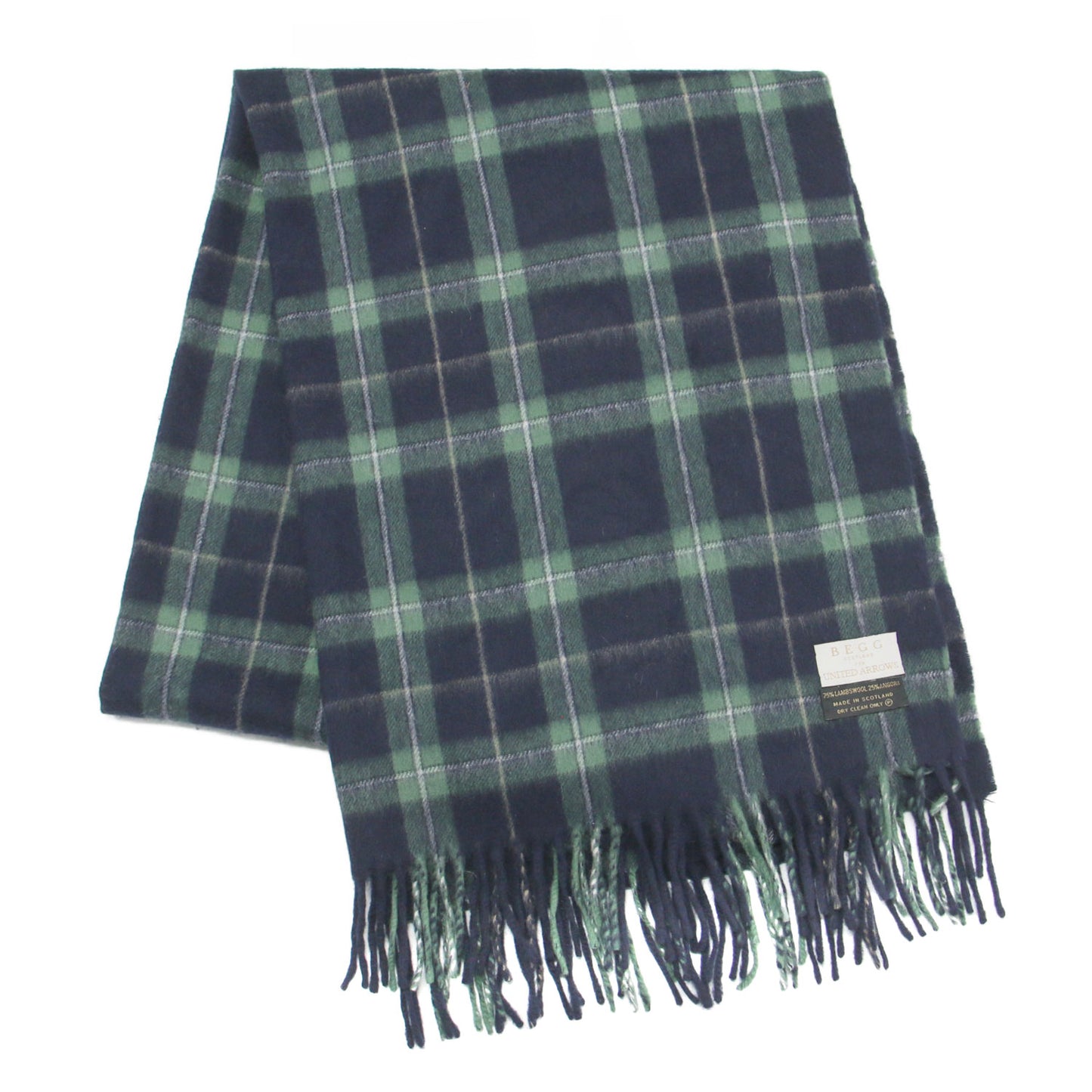 × UNITED ARROWS 別注 ウール アンゴラ ストール / マフラー 大判 フリンジ チェック柄