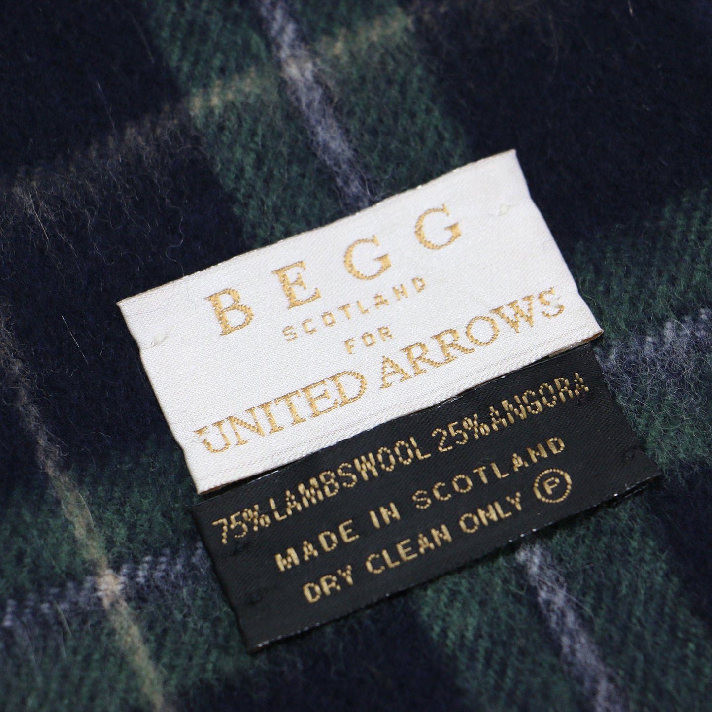 × UNITED ARROWS 別注 ウール アンゴラ ストール / マフラー 大判 フリンジ チェック柄