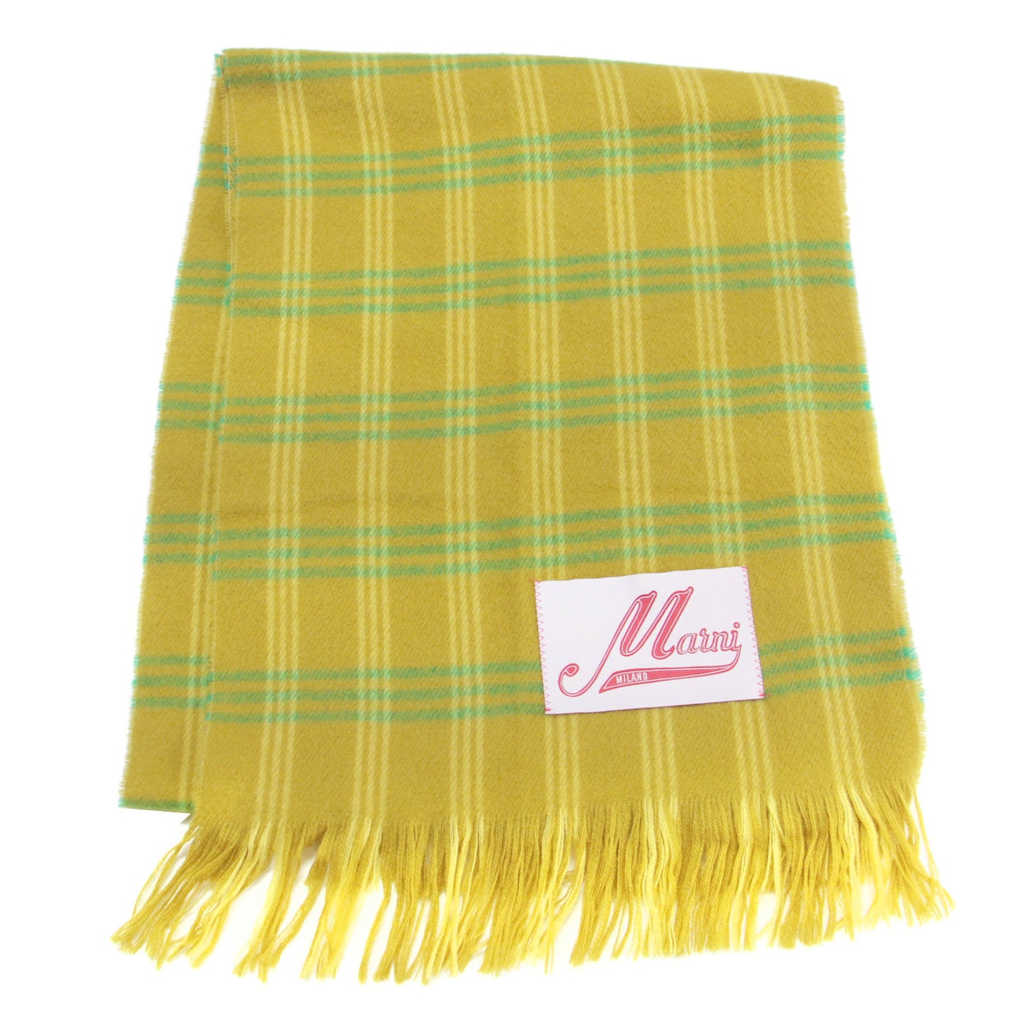 23秋冬 ウール チェック マフラー / ストール フリンジ ロゴラベル