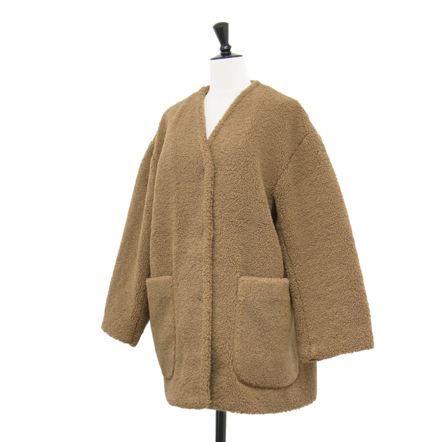 23秋冬 エコペル ボアハーフコート / ECOPEL ジャケット ミドル丈 Vネック 長袖 ワイド フロントポケット