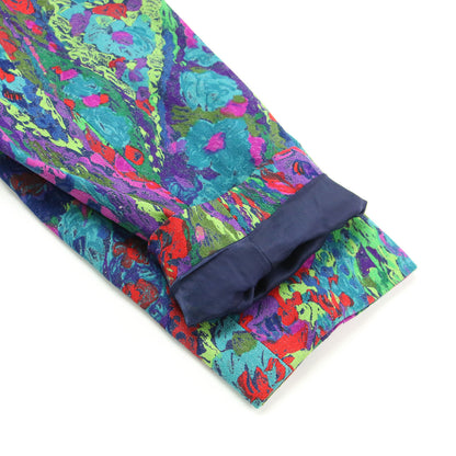 花柄 水彩 ノーカラージャケット スカート スーツ / セットアップ 長袖 総柄 Vネック 金ボタン スリット 膝丈 シルク