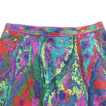 花柄 水彩 ノーカラージャケット スカート スーツ / セットアップ 長袖 総柄 Vネック 金ボタン スリット 膝丈 シルク