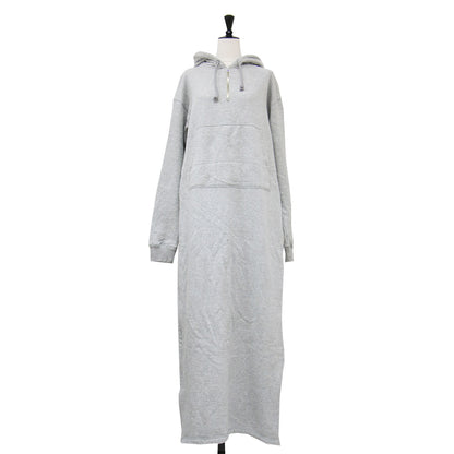 24秋冬 スウェットフーディワンピース / パーカーワンピース 長袖 ロング丈 Iライン ジッパー スリット パイル