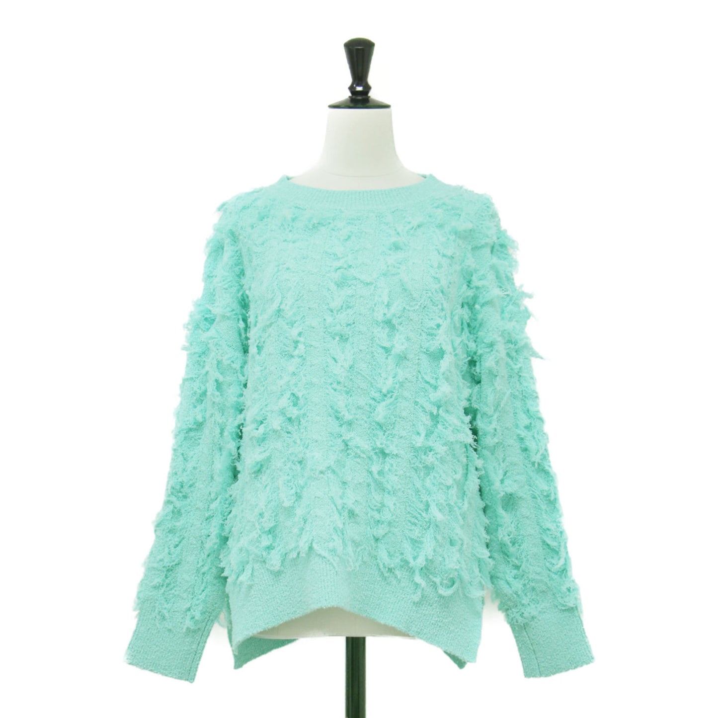 25春夏 フリンジ ジャカードニット / プルオーバー 長袖 クルーネック ドロップショルダー スリット パイル地 コットン