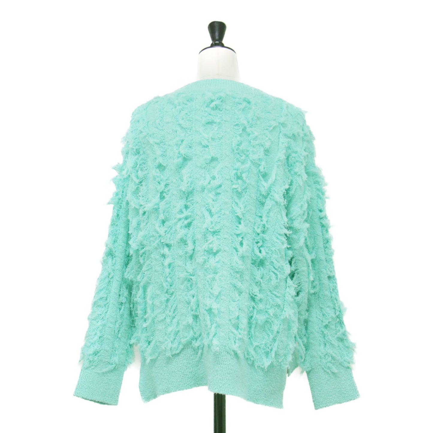 25春夏 フリンジ ジャカードニット / プルオーバー 長袖 クルーネック ドロップショルダー スリット パイル地 コットン