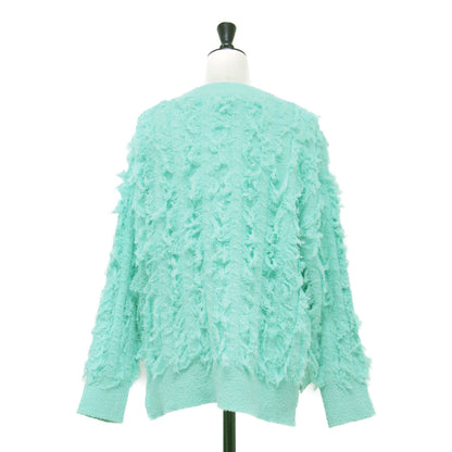 25春夏 フリンジ ジャカードニット / プルオーバー 長袖 クルーネック ドロップショルダー スリット パイル地 コットン