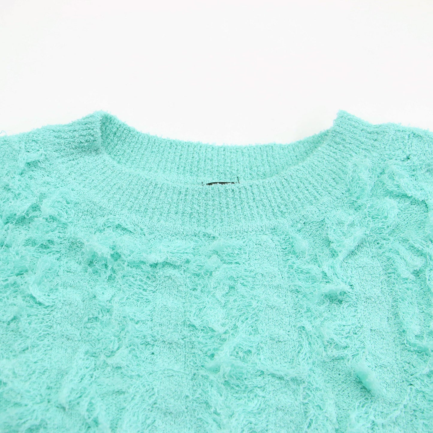 25春夏 フリンジ ジャカードニット / プルオーバー 長袖 クルーネック ドロップショルダー スリット パイル地 コットン