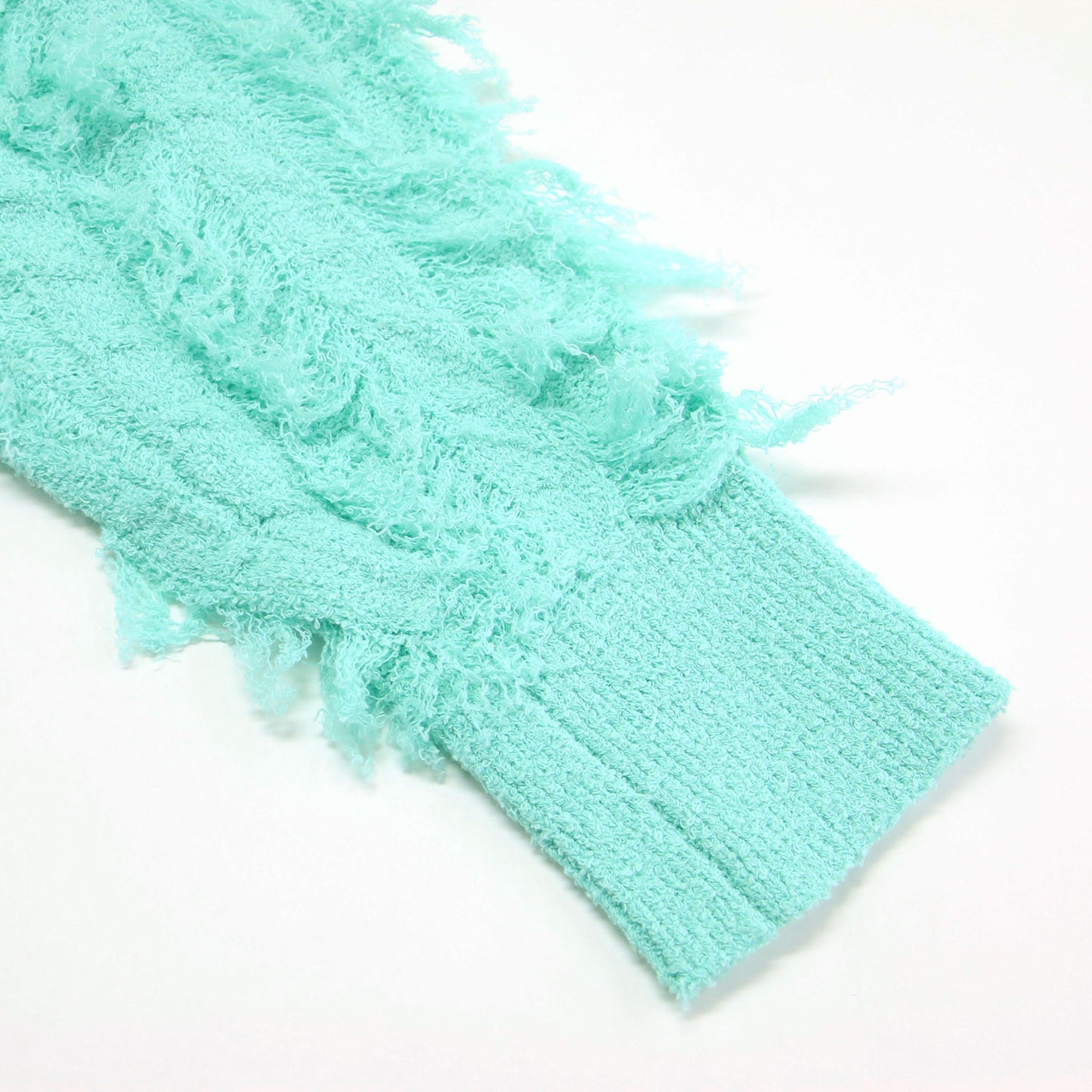 25春夏 フリンジ ジャカードニット / プルオーバー 長袖 クルーネック ドロップショルダー スリット パイル地 コットン