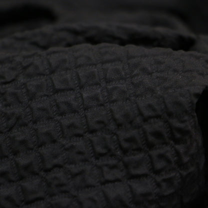 22秋冬 ふくれジャガード ボリュームワンピース / ドレス 長袖 タックスリーブ 膝丈 ハーフジップ フレア Aライン