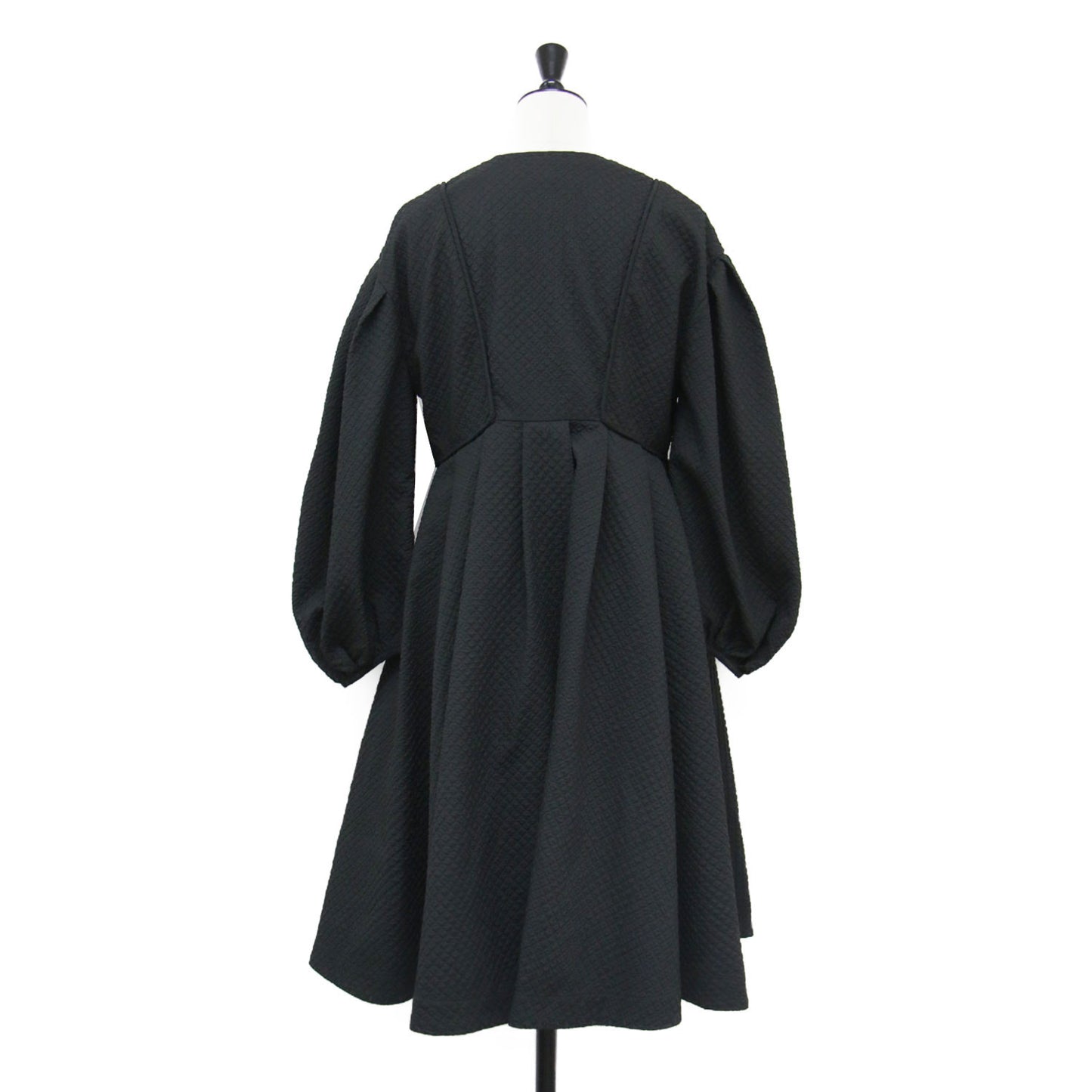 22秋冬 ふくれジャガード ボリュームワンピース / ドレス 長袖 タックスリーブ 膝丈 ハーフジップ フレア Aライン