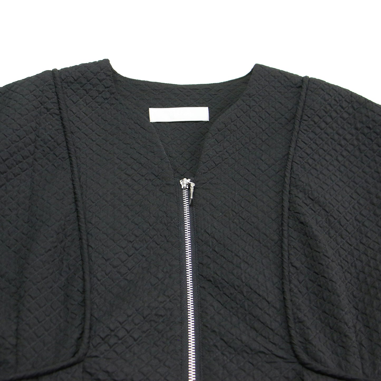 22秋冬 ふくれジャガード ボリュームワンピース / ドレス 長袖 タックスリーブ 膝丈 ハーフジップ フレア Aライン