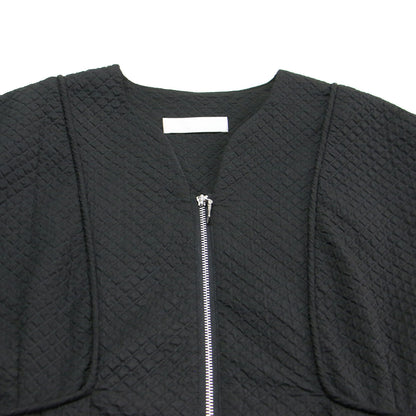 22秋冬 ふくれジャガード ボリュームワンピース / ドレス 長袖 タックスリーブ 膝丈 ハーフジップ フレア Aライン