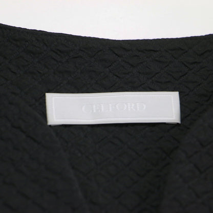 22秋冬 ふくれジャガード ボリュームワンピース / ドレス 長袖 タックスリーブ 膝丈 ハーフジップ フレア Aライン