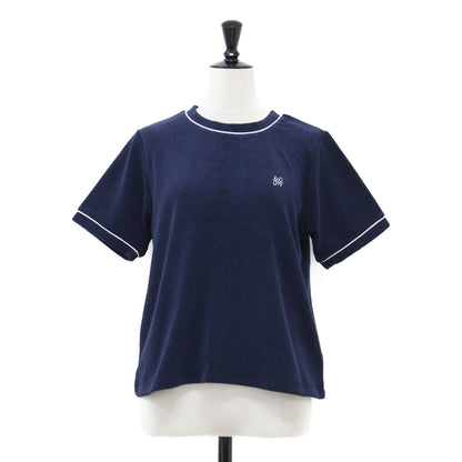 25秋冬 パイル クルーネック Tシャツ / プルオーバー 半袖 クロップド丈 クルーネック コンパクト ロゴ 刺繍 パイピング UVカット