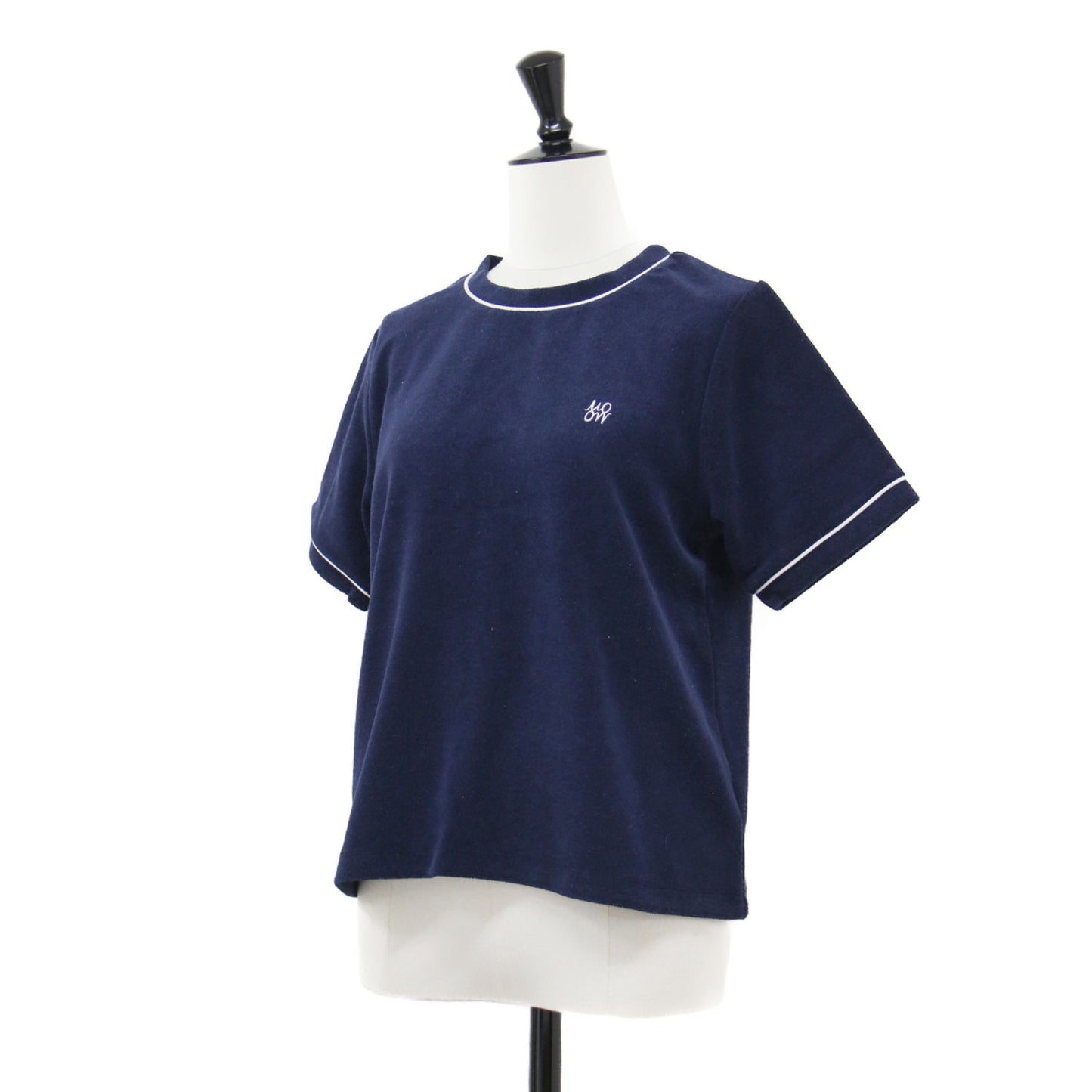 25秋冬 パイル クルーネック Tシャツ / プルオーバー 半袖 クロップド丈 クルーネック コンパクト ロゴ 刺繍 パイピング UVカット