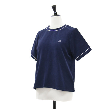 25秋冬 パイル クルーネック Tシャツ / プルオーバー 半袖 クロップド丈 クルーネック コンパクト ロゴ 刺繍 パイピング UVカット