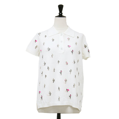 サボテン柄 ポロ プルオーバー / ニット 半袖 スリット ハイゲージ