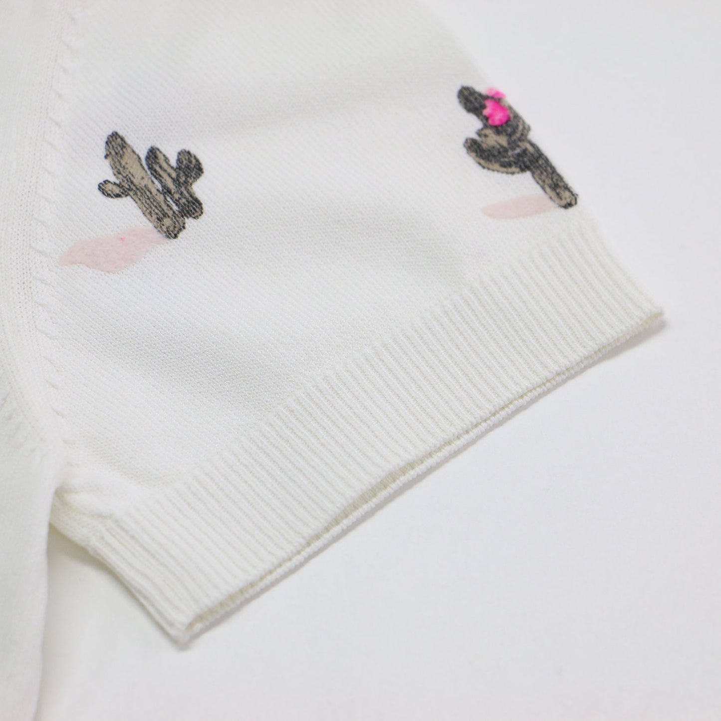 サボテン柄 ポロ プルオーバー / ニット 半袖 スリット ハイゲージ