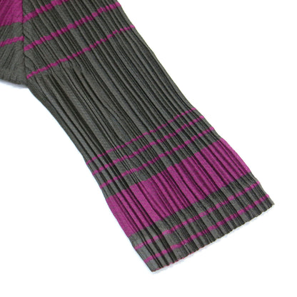 ボーダー 7分袖 プリーツワンピース / クルーネック 長袖 柄総 ストレッチ コットン