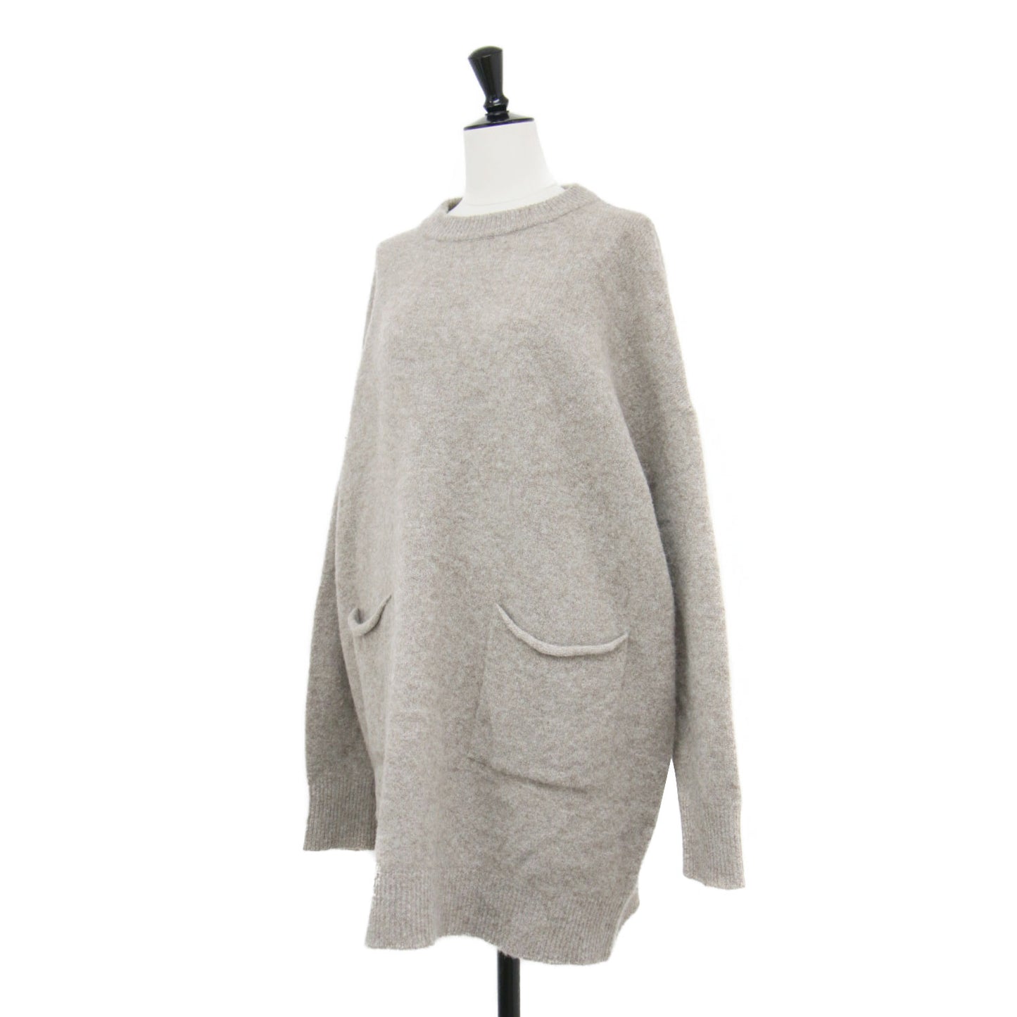 24秋冬 クルーネック ワイド チュニック プルオーバー ニット / クルーネック ボックスシルエット ポケット