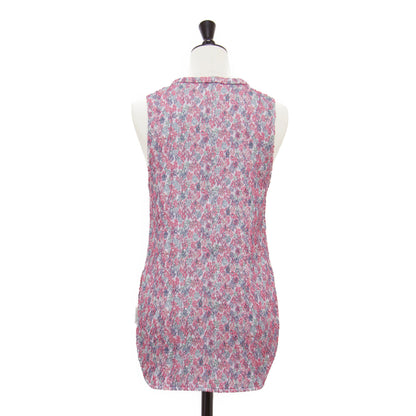 24秋冬 フラワージャガード ストレッチタンクトップ / プルオーバー クルーネック ノースリーブ サイドスリット 花柄 凹凸