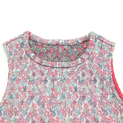 24秋冬 フラワージャガード ストレッチタンクトップ / プルオーバー クルーネック ノースリーブ サイドスリット 花柄 凹凸