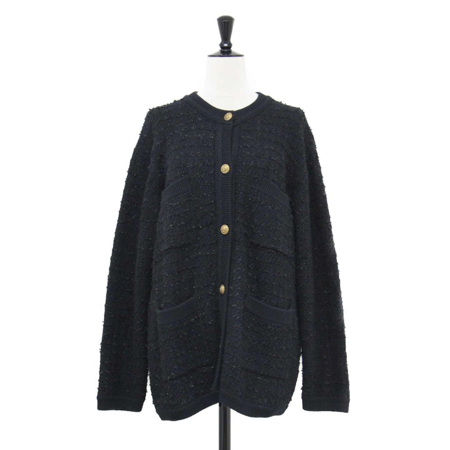 22秋冬 ツイード ニットジャケット / TWEEDY カーディガン 長袖 チュニック丈 クルーネック コットン