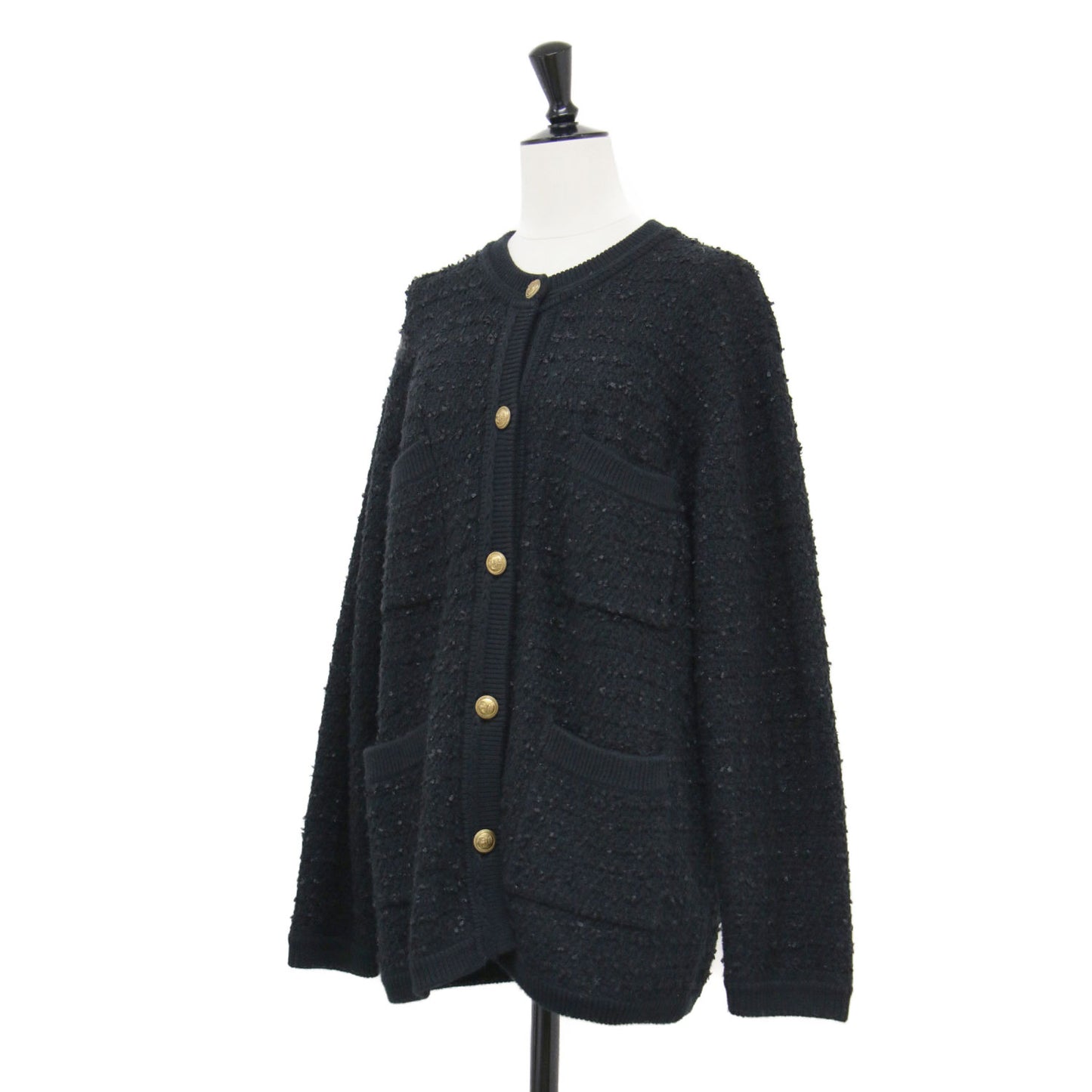 22秋冬 ツイード ニットジャケット / TWEEDY カーディガン 長袖 チュニック丈 クルーネック コットン