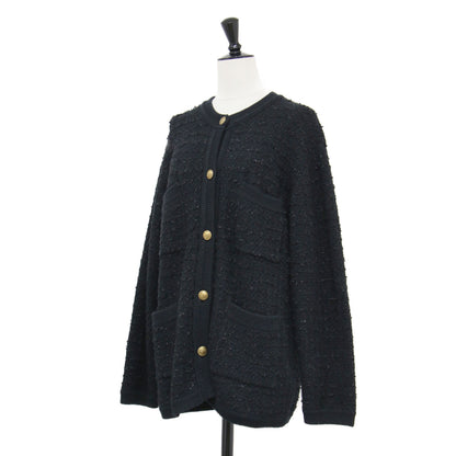 22秋冬 ツイード ニットジャケット / TWEEDY カーディガン 長袖 チュニック丈 クルーネック コットン