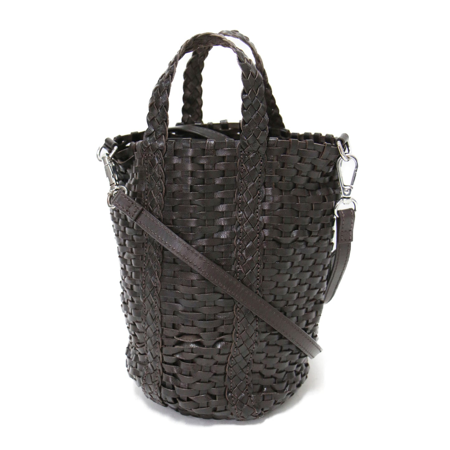 × THE BAGMATI 別注 25秋冬 ショルダー付き レザー編みバッグ / SHOULDER leather ハンドバッグ 2way 巾着 レザー コットン