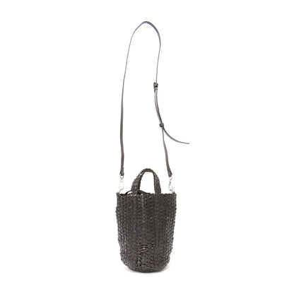 × THE BAGMATI 別注 25秋冬 ショルダー付き レザー編みバッグ / SHOULDER leather ハンドバッグ 2way 巾着 レザー コットン