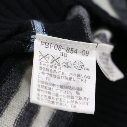 ロゴ 刺繍 ボートネック ボーダー プルオーバー / ニット 長袖 コンパクト ウール カシミヤ アンゴラ