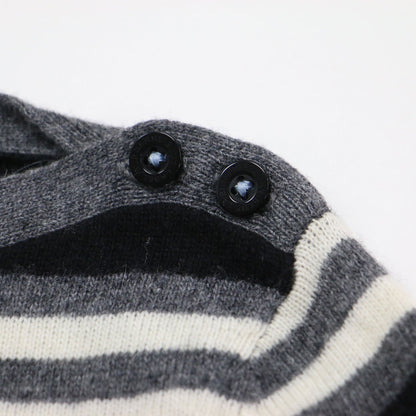 ロゴ 刺繍 ボートネック ボーダー プルオーバー / ニット 長袖 コンパクト ウール カシミヤ アンゴラ