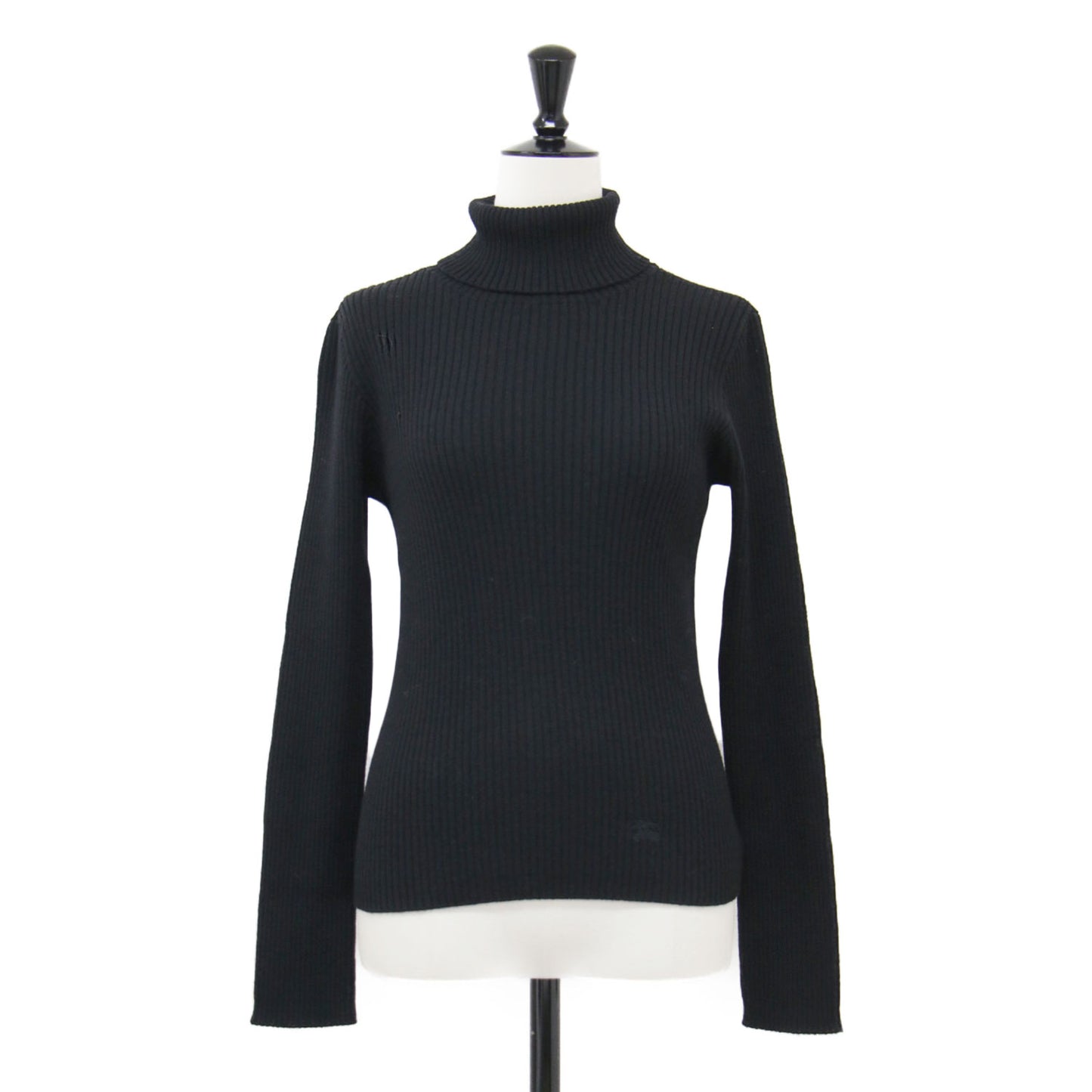 ロゴ 刺繍 リブニット / プルオーバー 長袖 タートルネック コンパクト ウール