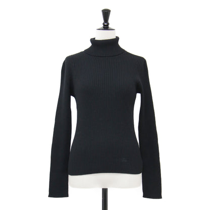 ロゴ 刺繍 リブニット / プルオーバー 長袖 タートルネック コンパクト ウール