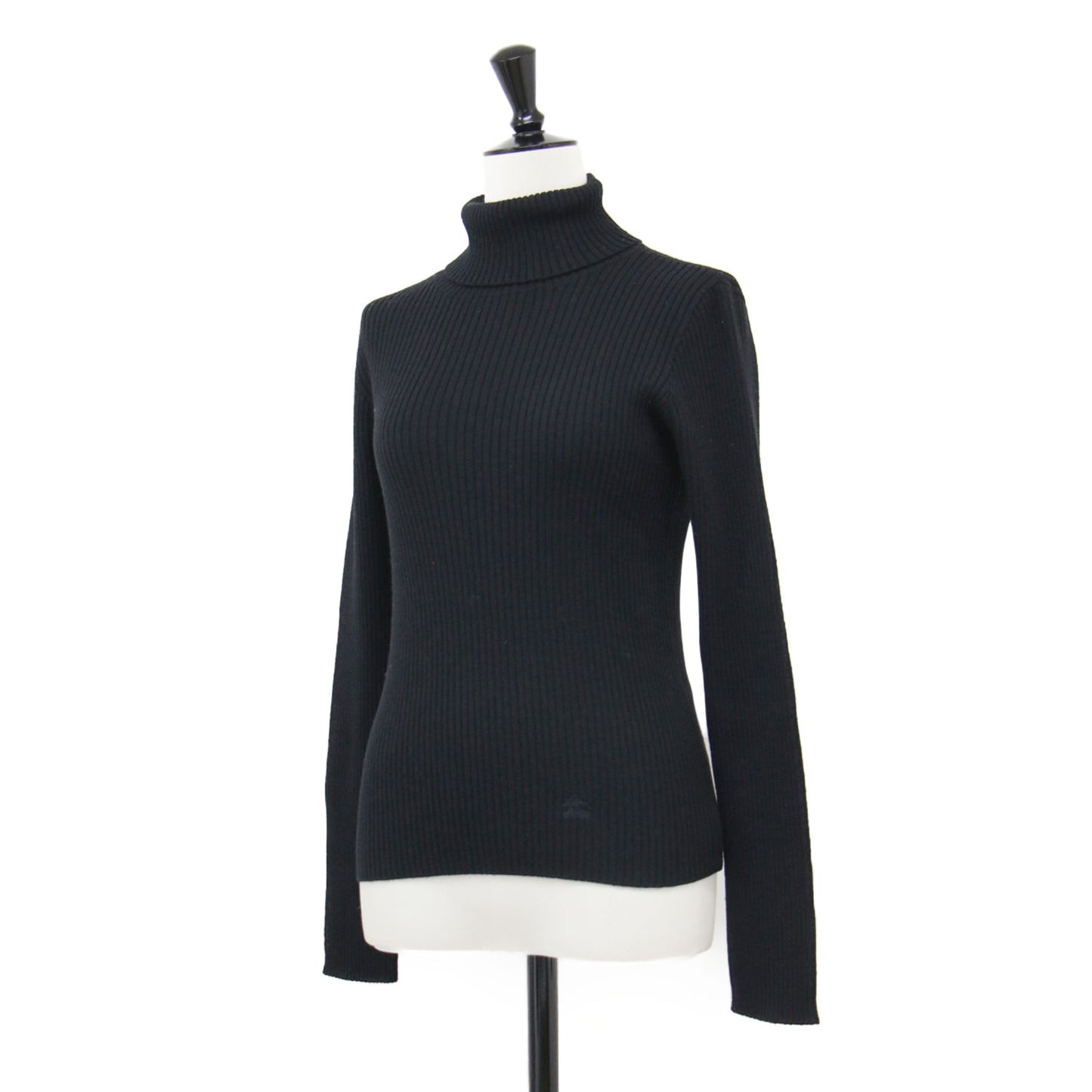ロゴ 刺繍 リブニット / プルオーバー 長袖 タートルネック コンパクト ウール