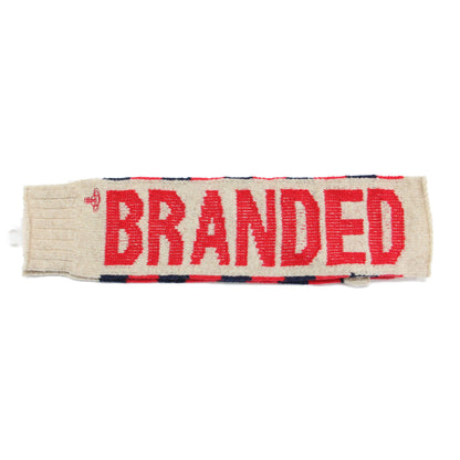ブランデッド ロゴ アームウォーマー / BRANDED 手袋 ボーダー フィンガーレス 刺繍 ニット