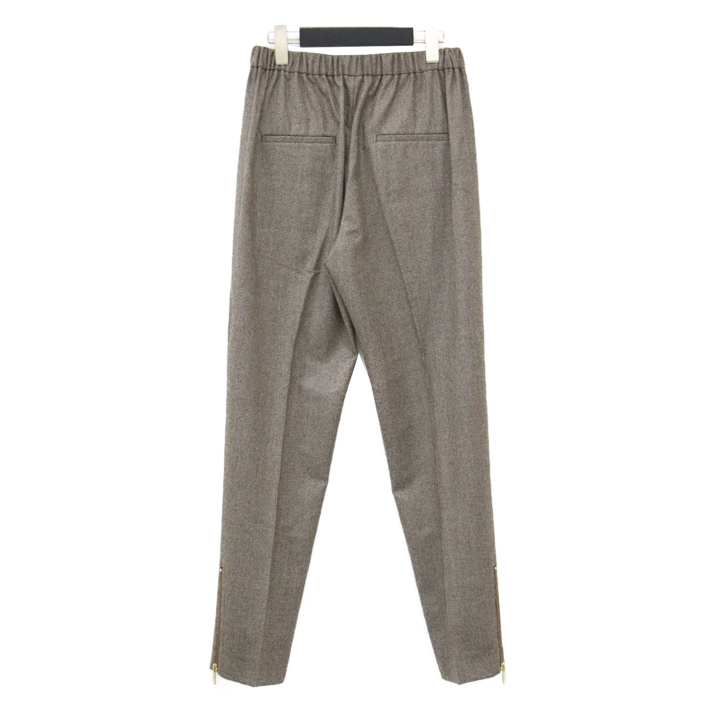 スリット テーパードパンツ ハウンドトゥース / ストレート センタープレス サイドジップ 総柄 ウエストゴム ウール