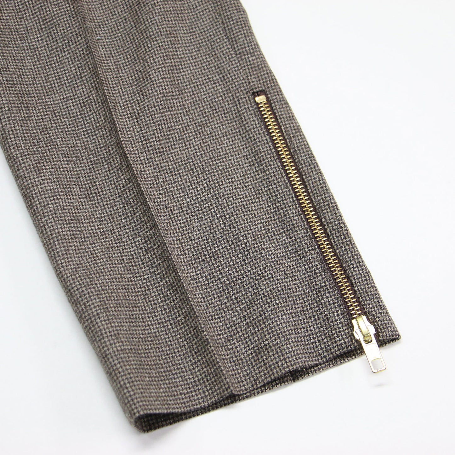 スリット テーパードパンツ ハウンドトゥース / ストレート センタープレス サイドジップ 総柄 ウエストゴム ウール