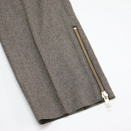 スリット テーパードパンツ ハウンドトゥース / ストレート センタープレス サイドジップ 総柄 ウエストゴム ウール