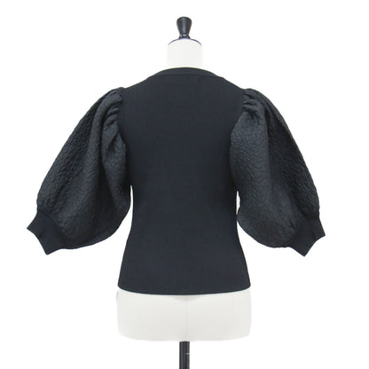 22春夏 シアー ジャガード リブ プルオーバー / ニット 5分袖 クルーネック コンパクト ストレッチ