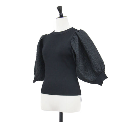 22春夏 シアー ジャガード リブ プルオーバー / ニット 5分袖 クルーネック コンパクト ストレッチ