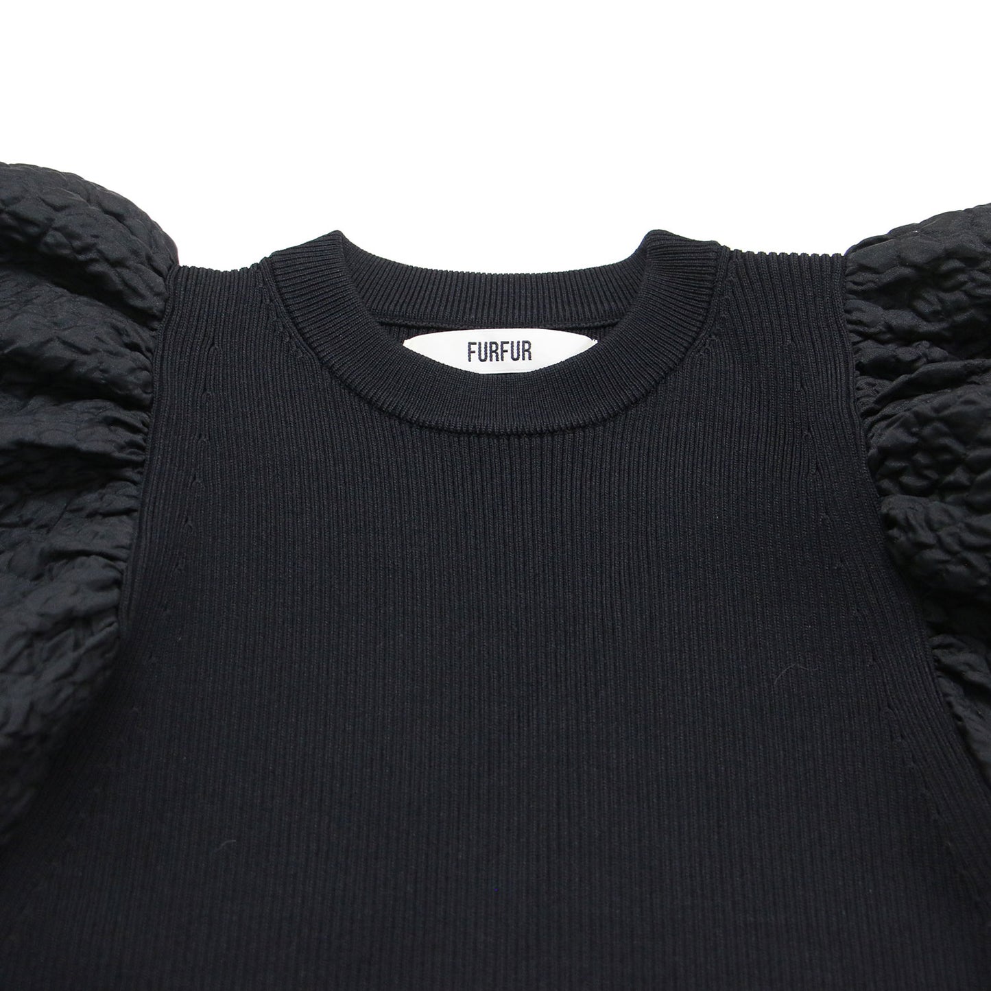 22春夏 シアー ジャガード リブ プルオーバー / ニット 5分袖 クルーネック コンパクト ストレッチ