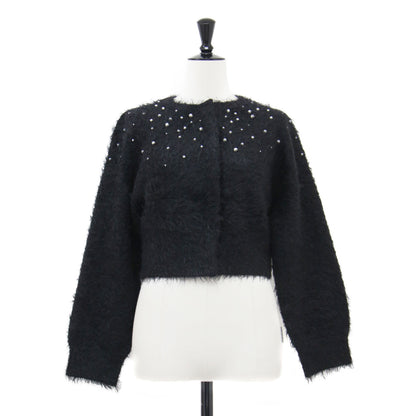 23秋冬 シャギーミックスエムベリシュメントカーディガン / プルオーバー ショート丈 クルーネック 長袖 ビジュー ボタンダウン ウール