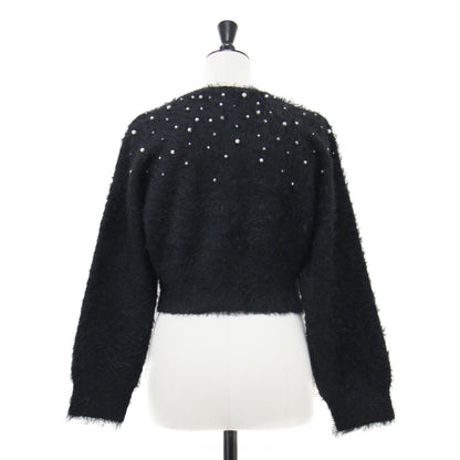 23秋冬 シャギーミックスエムベリシュメントカーディガン / プルオーバー ショート丈 クルーネック 長袖 ビジュー ボタンダウン ウール